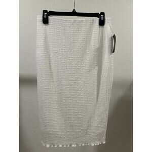 Vince Camuto Womens White Stretch Midi Wear To Work Pencil Skirt Textured New